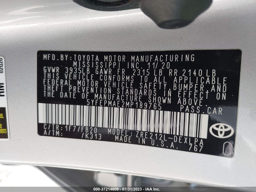 2021 TOYOTA COROLLA LE - 5YFEPMAE2MP189765
