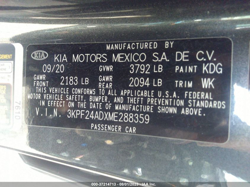 2021 KIA FORTE FE/LXS - 3KPF24ADXME288359