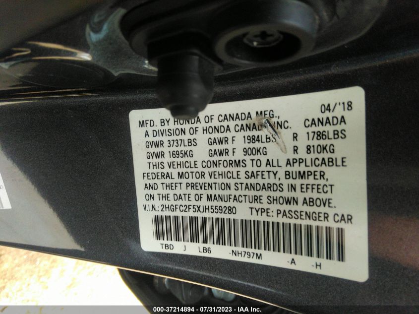 2018 HONDA CIVIC SEDAN LX - 2HGFC2F5XJH559280