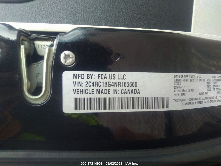 2022 CHRYSLER PACIFICA TOURING L - 2C4RC1BG4NR165660