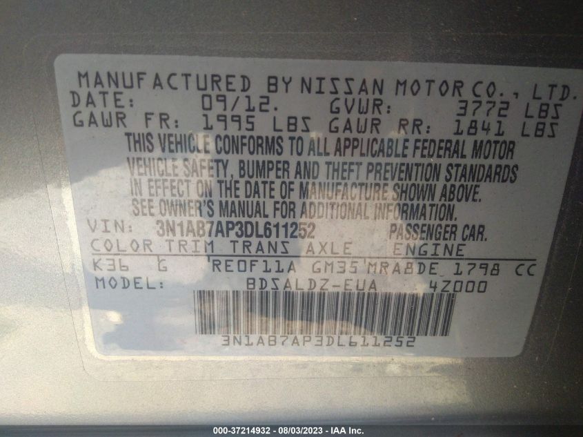 2013 NISSAN SENTRA SV - 3N1AB7AP3DL611252