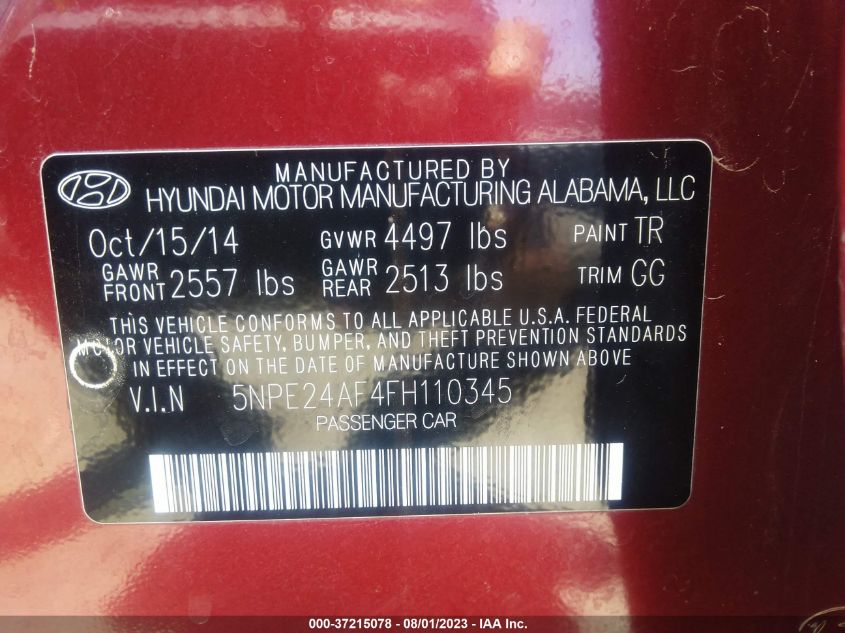 2015 HYUNDAI SONATA 2.4L SE - 5NPE24AF4FH110345