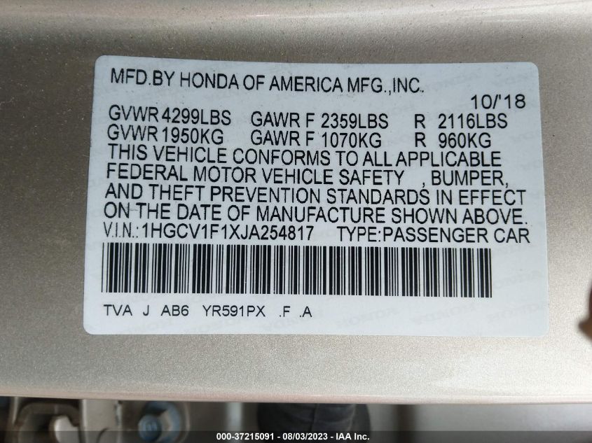 2018 HONDA ACCORD SEDAN LX 1.5T - 1HGCV1F1XJA265817