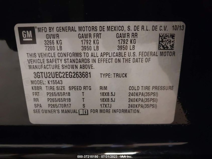 2014 GMC SIERRA 1500 SLE - 3GTU2UEC2EG263681