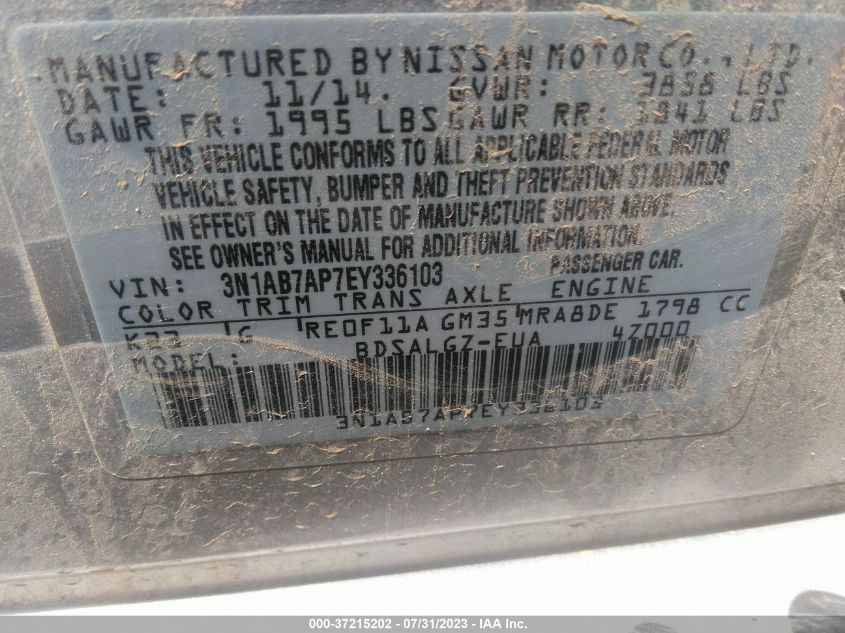 2014 NISSAN SENTRA S/SV/SR/SL - 3N1AB7AP7EY336103