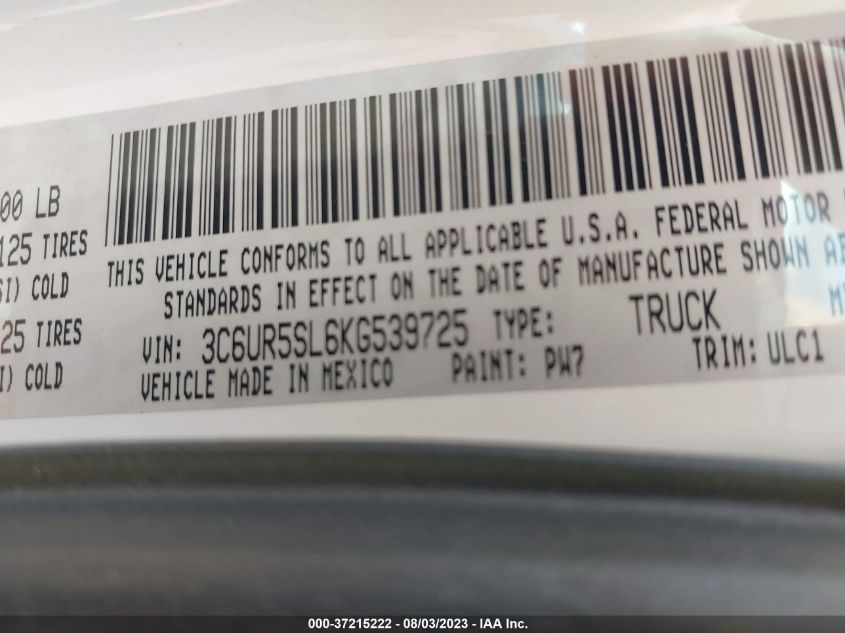 2019 RAM 2500 LIMITED - 3C6UR5SL6KG539725