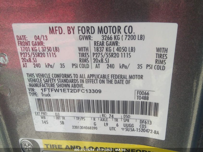 2013 FORD F-150 XL/XLT/FX4/LARIAT - 1FTFW1ET2DFC13309