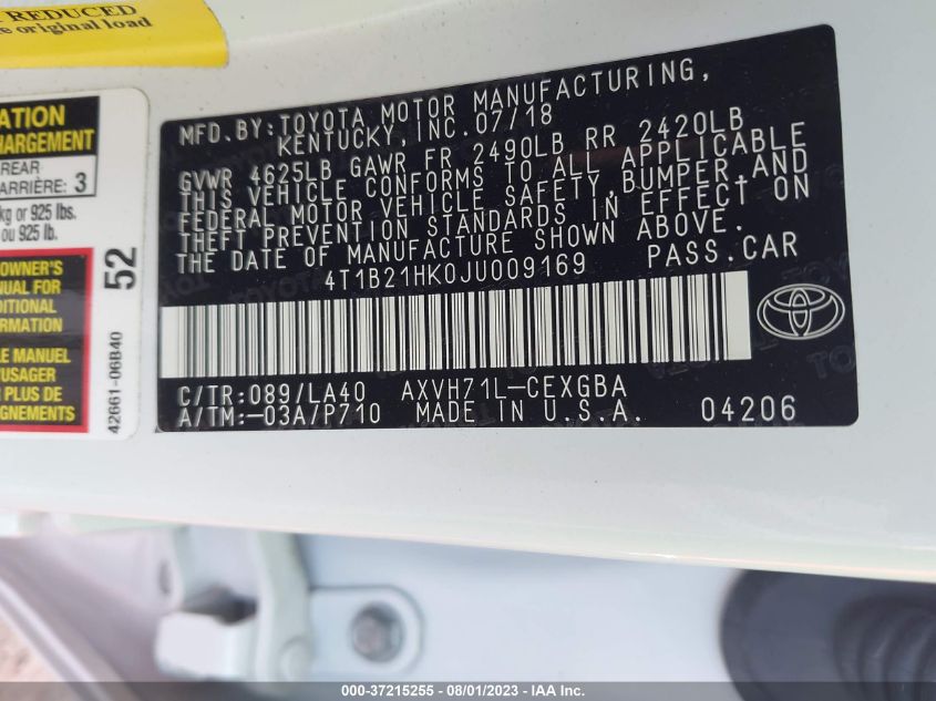 2018 TOYOTA CAMRY HYBRID - 4T1B21HK0JU009169