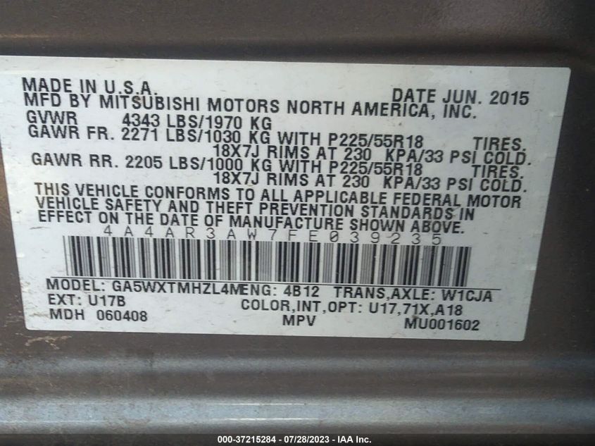 2015 MITSUBISHI OUTLANDER SPORT 2.4 ES - 4A4AR3AW7FE039235