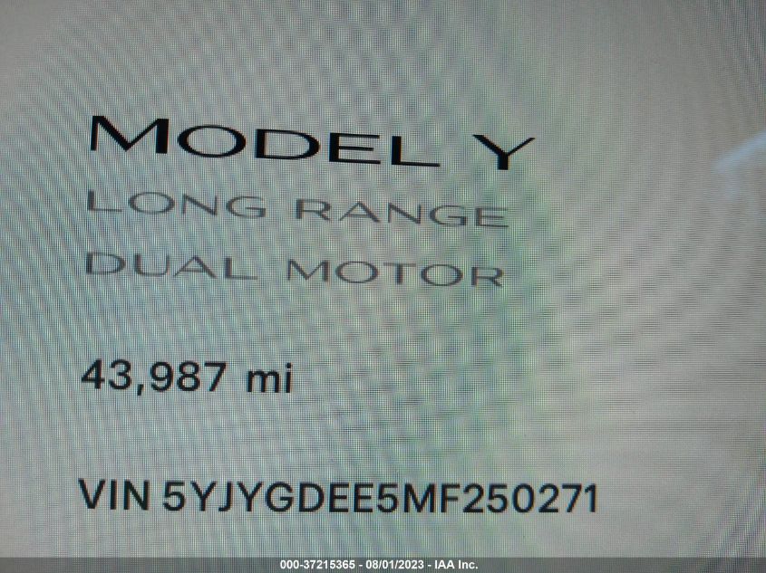 2021 TESLA MODEL Y LONG RANGE - 5YJYGDEE5MF250271