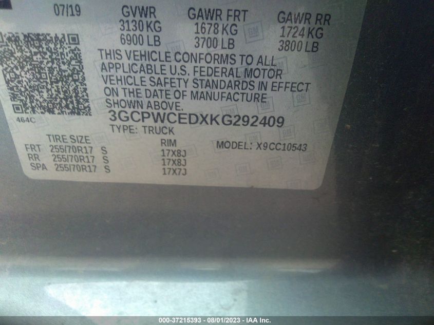 2019 CHEVROLET SILVERADO 1500 LT - 3GCPWCEDXKG292409