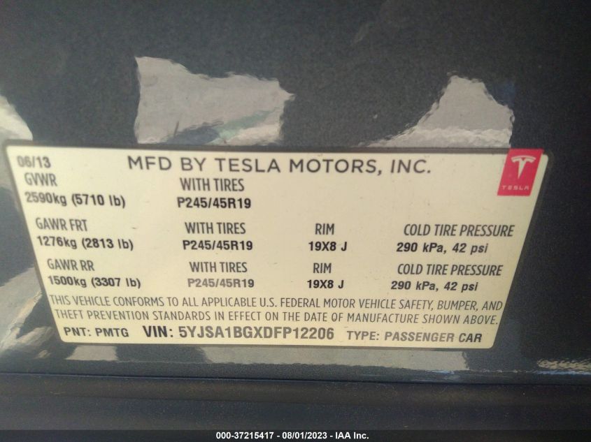 2013 TESLA MODEL S - 5YJSA1BGXDFP12206