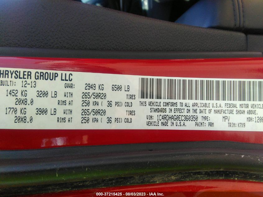 2014 DODGE DURANGO SXT - 1C4RDHAG0EC360350