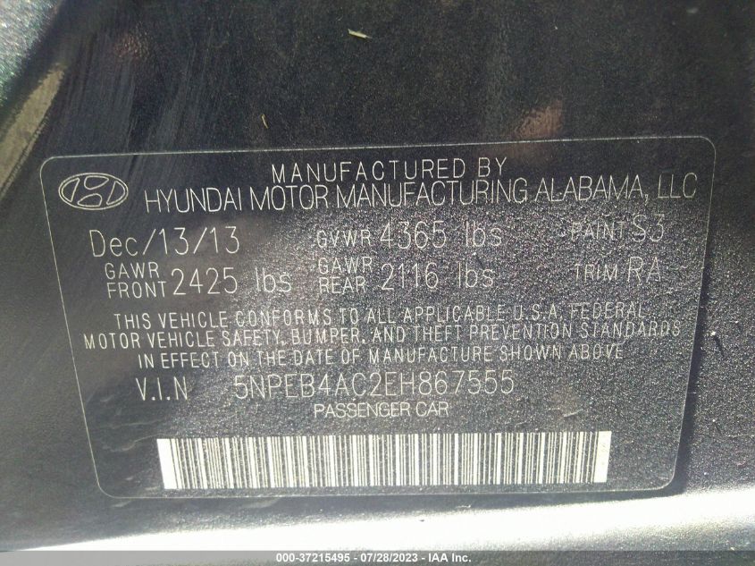 2014 HYUNDAI SONATA GLS - 5NPEB4AC2EH867555