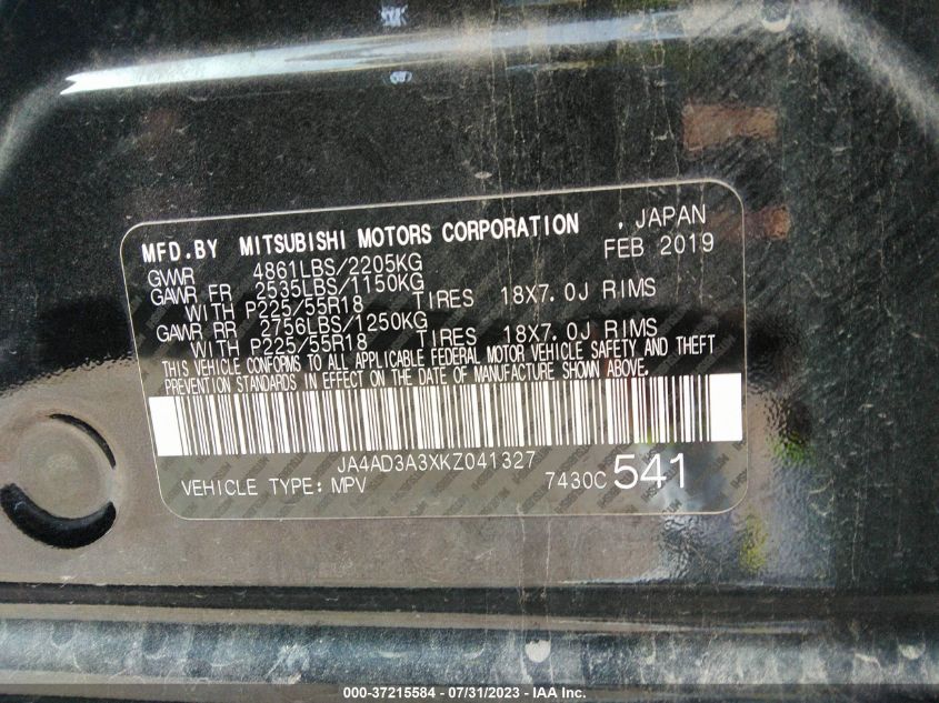 2019 MITSUBISHI OUTLANDER SE/SEL/LE - JA4AD3A3XKZ041327
