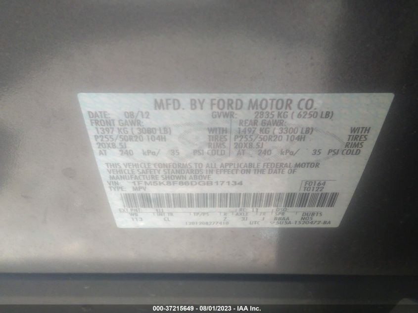 2013 FORD EXPLORER LIMITED - 1FM5K8F86DGB17134