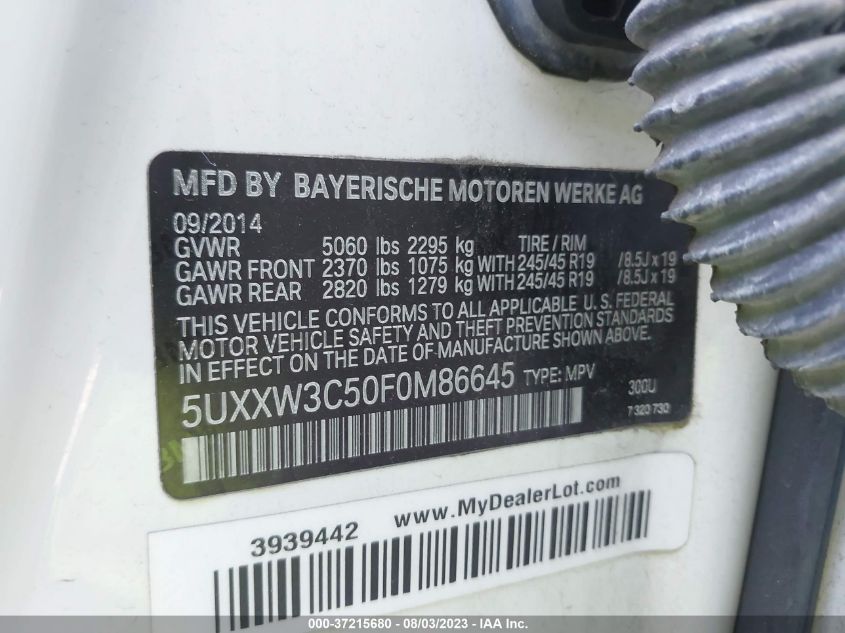 2015 BMW X4 XDRIVE28I - 5UXXW3C50F0M86645