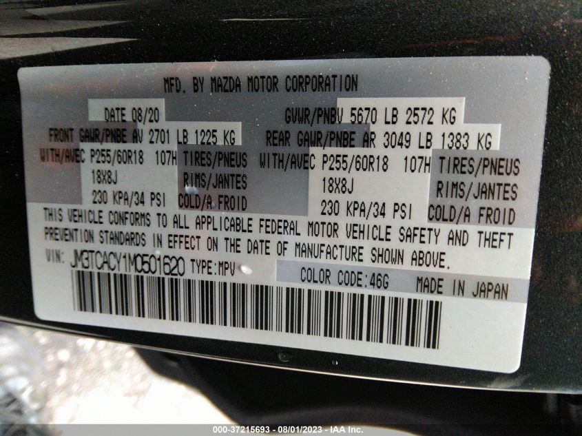 2021 MAZDA CX-9 TOURING - JM3TCACY1M0501620