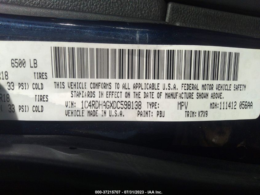 2013 DODGE DURANGO SXT - 1C4RDHAGXDC598138