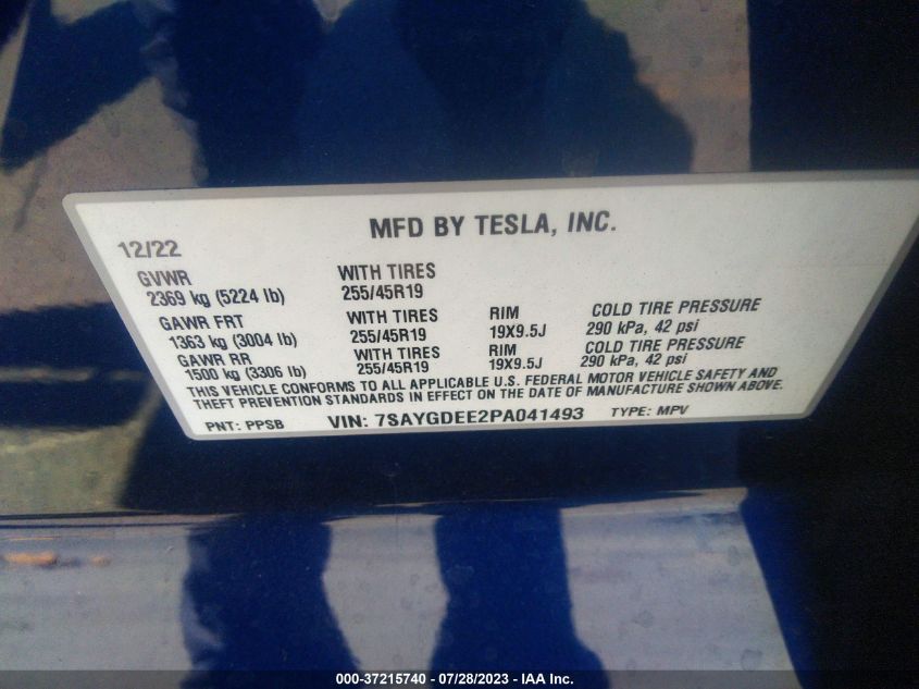 2023 TESLA MODEL Y LONG RANGE - 7SAYGDEE2PA041493