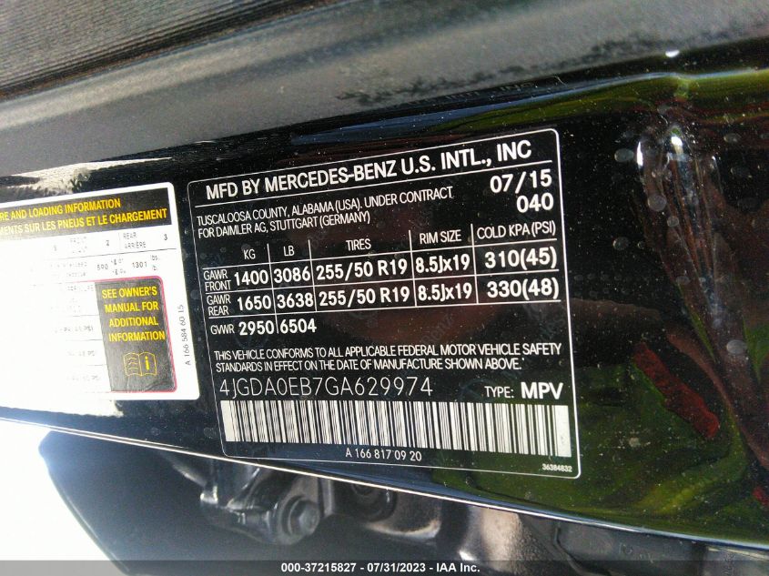 2016 MERCEDES-BENZ GLE GLE 300D - 4JGDA0EB7GA629974