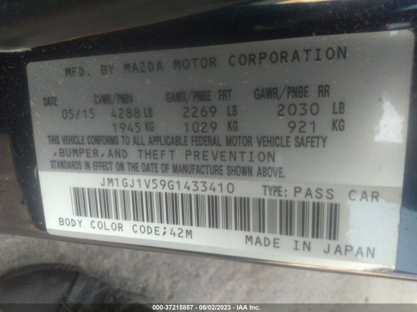 2016 MAZDA MAZDA6 I TOURING - JM1GJ1V59G1433410