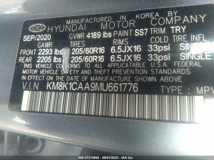 2021 HYUNDAI KONA SE - KM8K1CAA9MU661776