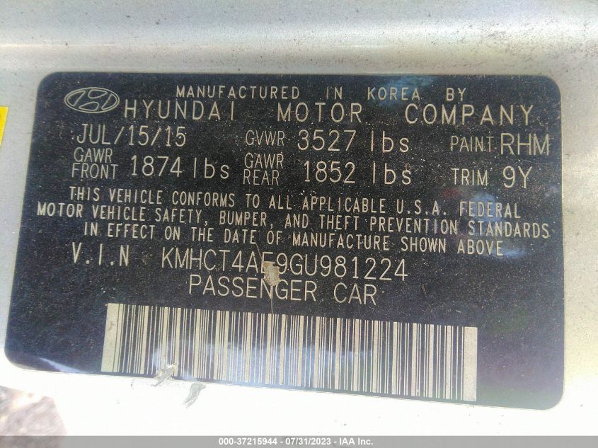 2016 HYUNDAI ACCENT SE - KMHCT4AE9GU981224