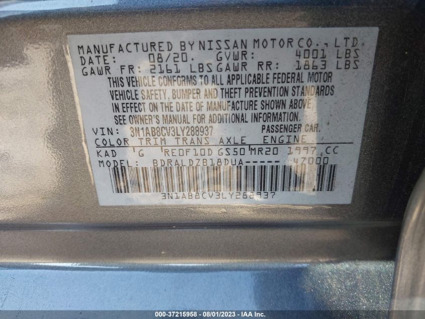 2020 NISSAN SENTRA SV - 3N1AB8CV3LY288937
