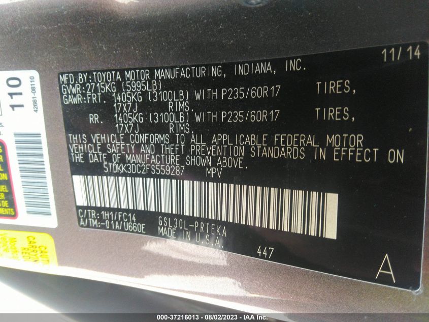 2015 TOYOTA SIENNA LE - 5TDKK3DC2FS559287