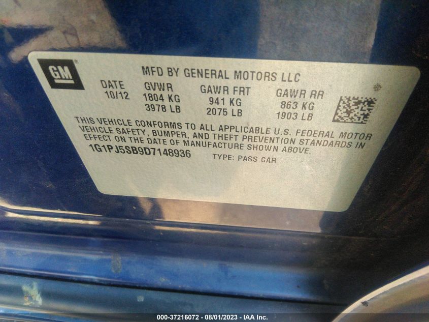 2013 CHEVROLET CRUZE ECO - 1G1PJ5SB9D7148936