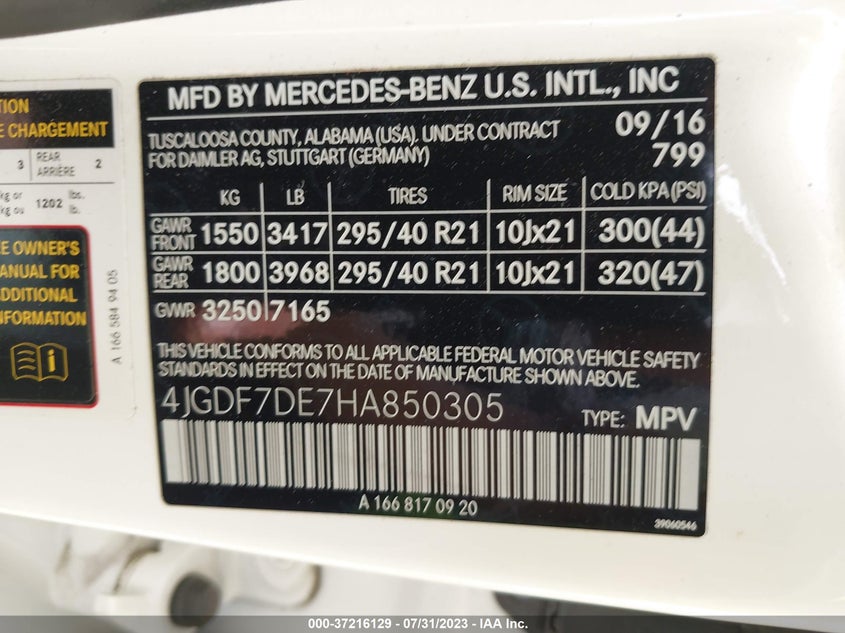 VIN 4JGDF7DE7HA850305 2017 MERCEDES-BENZ GLS 550 4MATIC