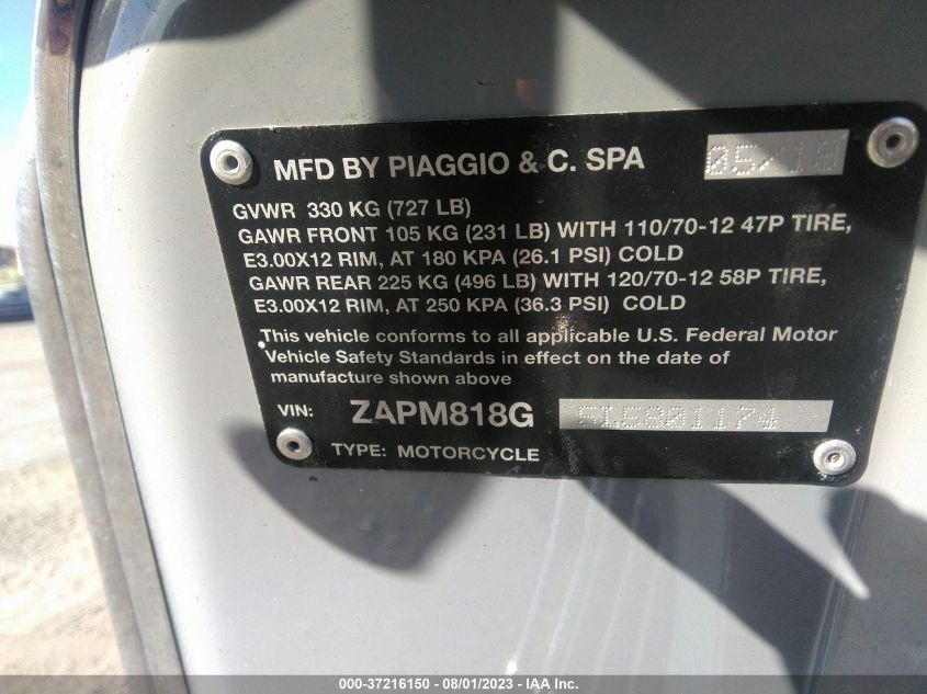 2020 VESPA SPRINT 150 3V ZAPM818G5L5801174