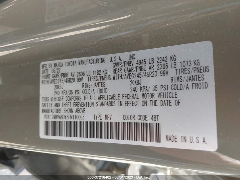 VIN 7MMVABDY5PN110005 2023 MAZDA CX-50 2.5 TURBO PREMIUM PACKAGE
