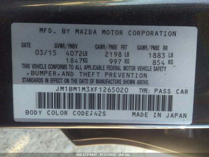 2015 MAZDA MAZDA3 S GRAND TOURING - JM1BM1M3XF1265020