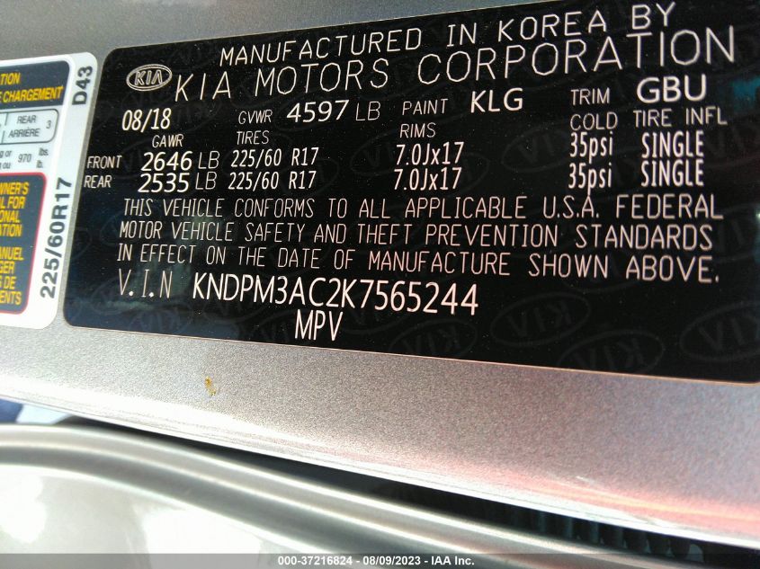 2019 KIA SPORTAGE LX - KNDPM3AC2K7565244