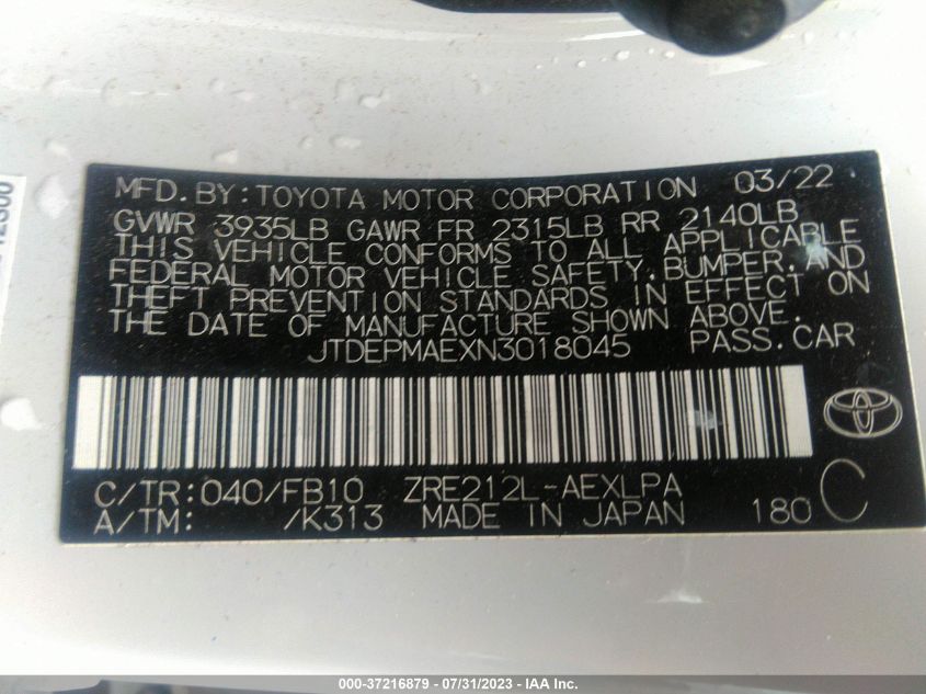 2022 TOYOTA COROLLA LE - JTDEPMAEXN3018045