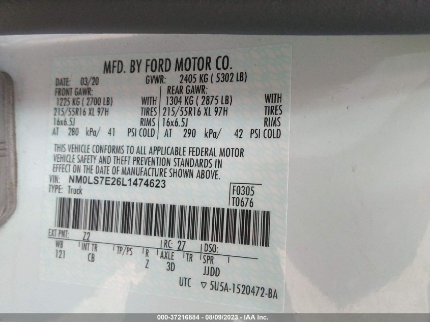 2020 FORD TRANSIT CONNECT VAN XL NM0LS7E26L1474623