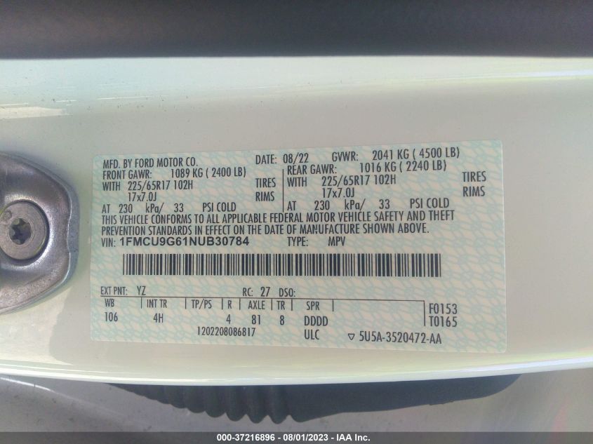 2022 FORD ESCAPE SE - 1FMCU9G61NUB30784