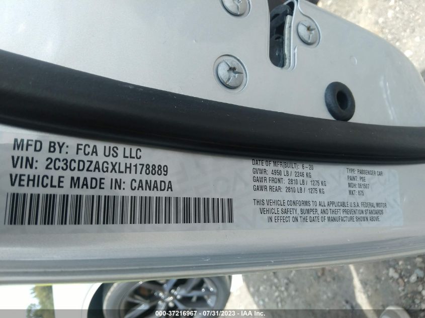 2020 DODGE CHALLENGER SXT - 2C3CDZAGXLH178889