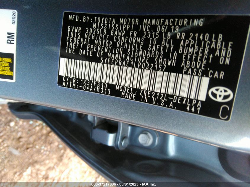 2020 TOYOTA COROLLA LE - 5YFEPRAE1LP032157