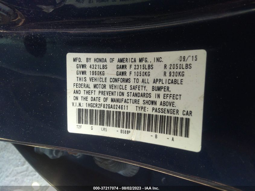 2016 HONDA ACCORD SEDAN EX-L - 1HGCR2F82GA024611