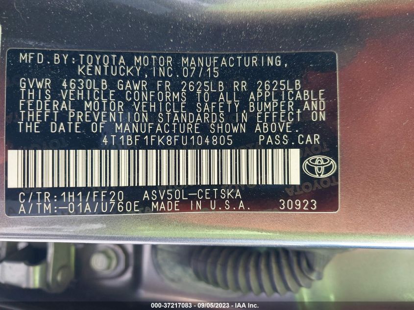 2015 TOYOTA CAMRY LE/XLE/SE/XSE - 4T1BF1FK8FU104805