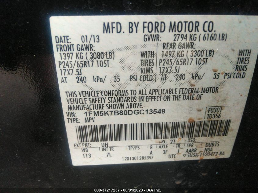 2013 FORD EXPLORER BASE - 1FM5K7B80DGC13549