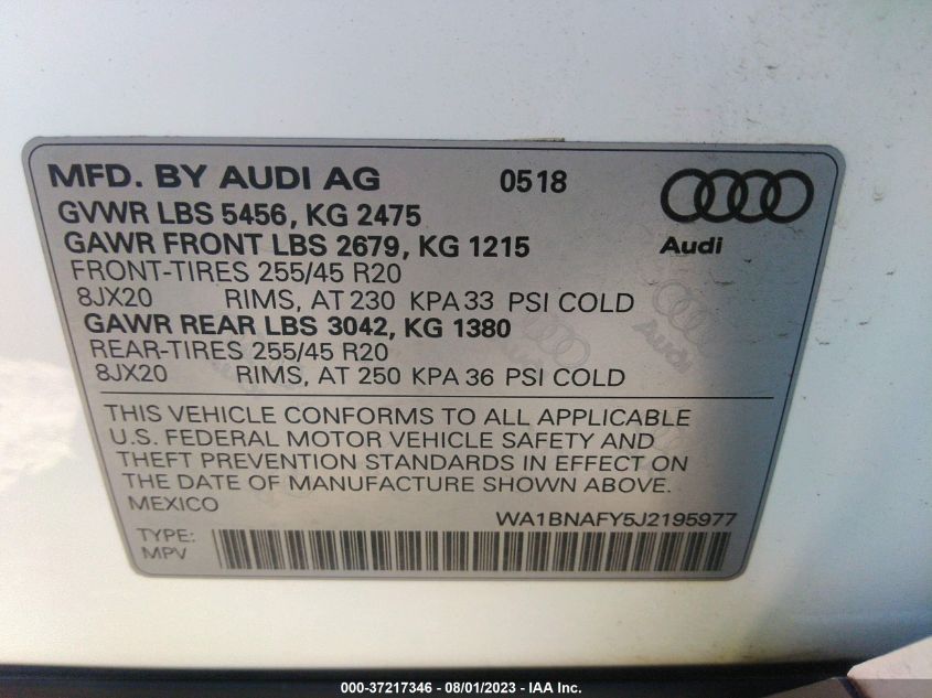 WA1BNAFY5J2195977 2018 AUDI Q5, photo no. 9