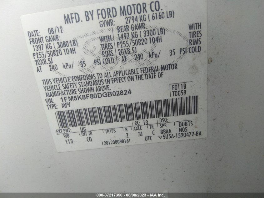 2013 FORD EXPLORER LIMITED - 1FM5K8F80DGB02824