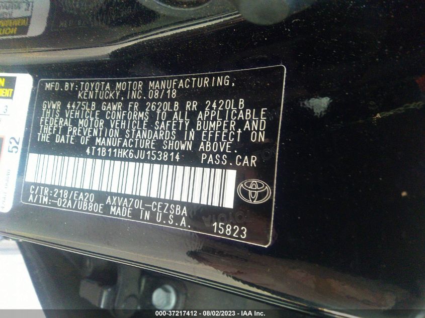 2018 TOYOTA CAMRY LE/SE/XLE/L - 4T1B11HK6JU153814