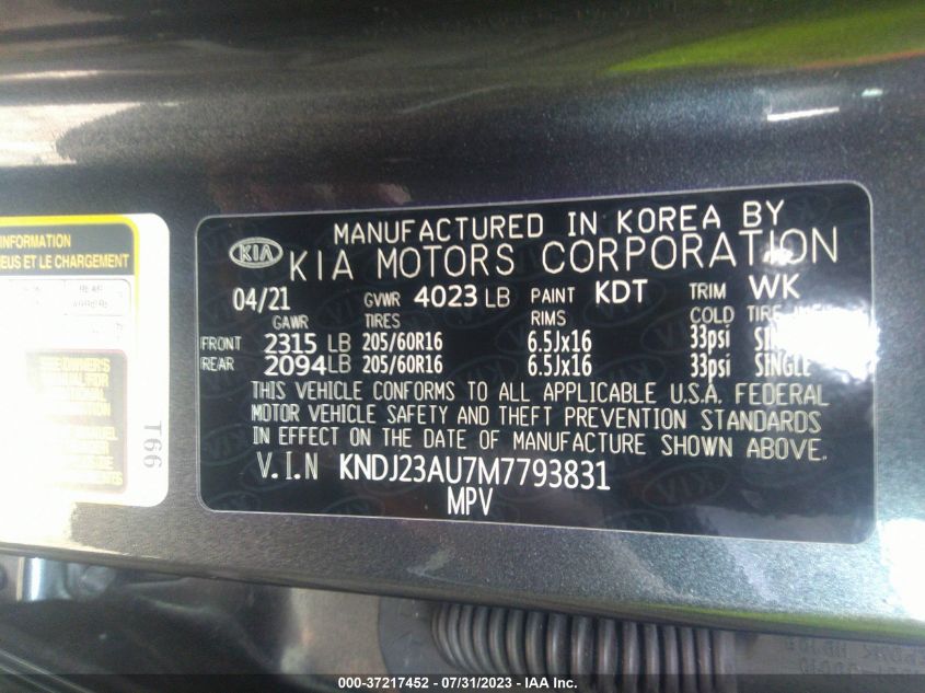 2021 KIA SOUL LX - KNDJ23AU7M7793831