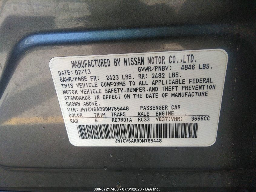 2013 INFINITI G37 SEDAN X JN1CV6AR9DM765448