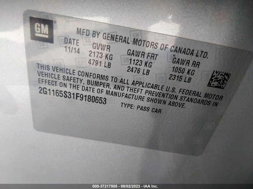 2015 CHEVROLET IMPALA LTZ - 2G1165S31F9180653